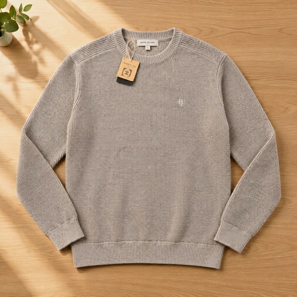 G.H. Bass Earth Men's Waffle-Knit Crew Neck Pullover Sweater Large 100 Cotton